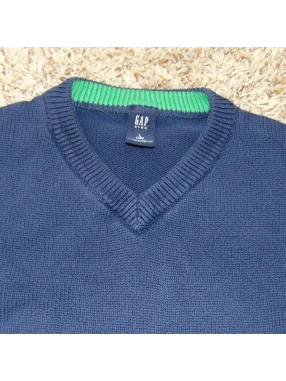 Boys The Gap Sweater 10 Blue V-Neck Heavy Knit Long Sleeve